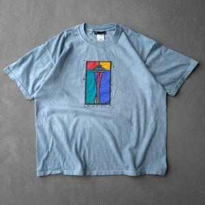 Vintage 2000s Space Needle Seattle T-shirt XL Blue Dyed Graphic